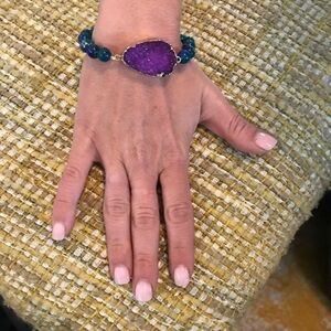 druzy stone turquoise purple beaded boho bracelet